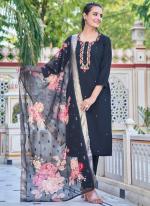 Chanderi Black Traditional Wear Embroidery Work Readymade Straight Suit